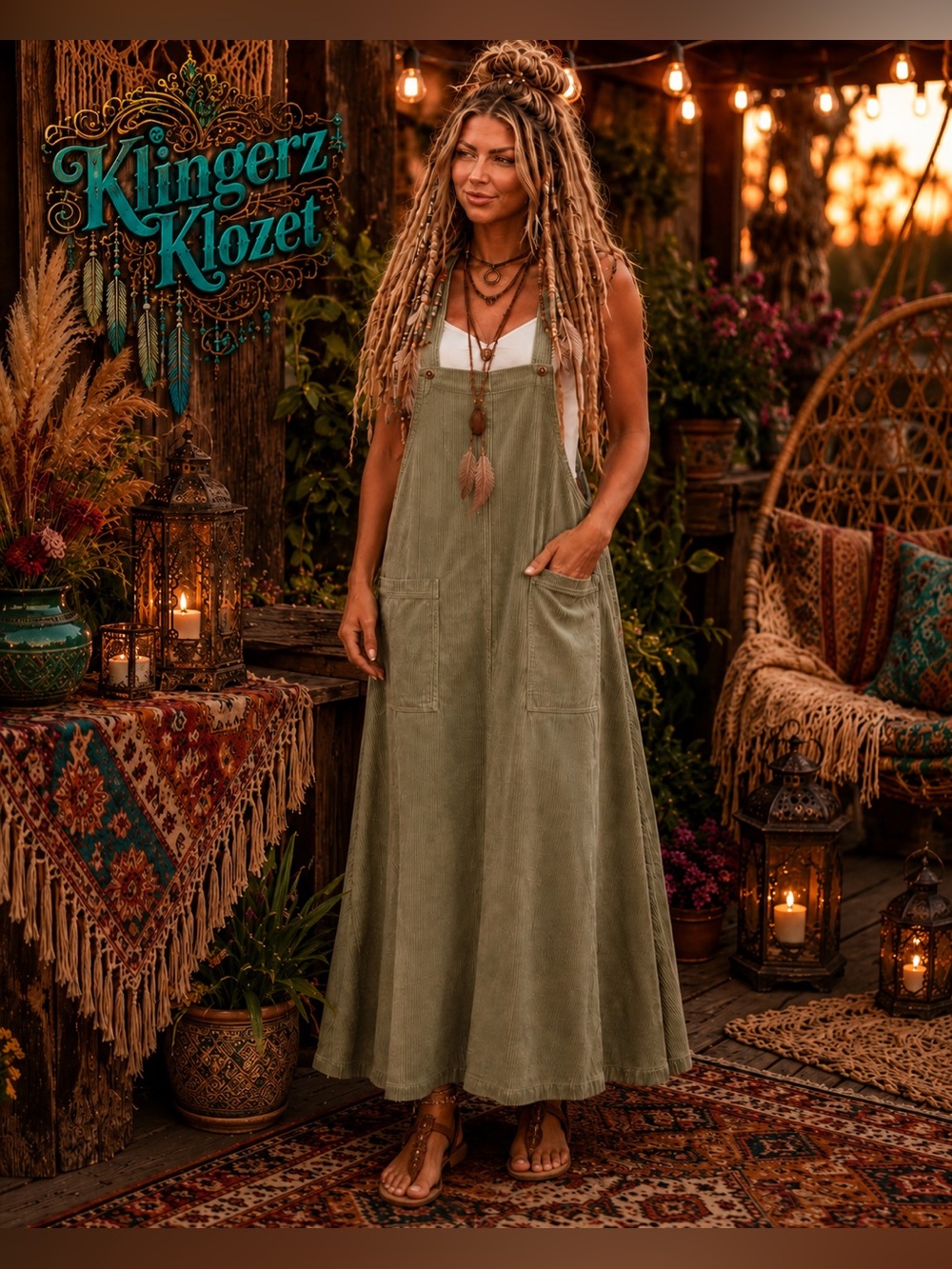 Women's Sage Green corduroy Overalls Dress -